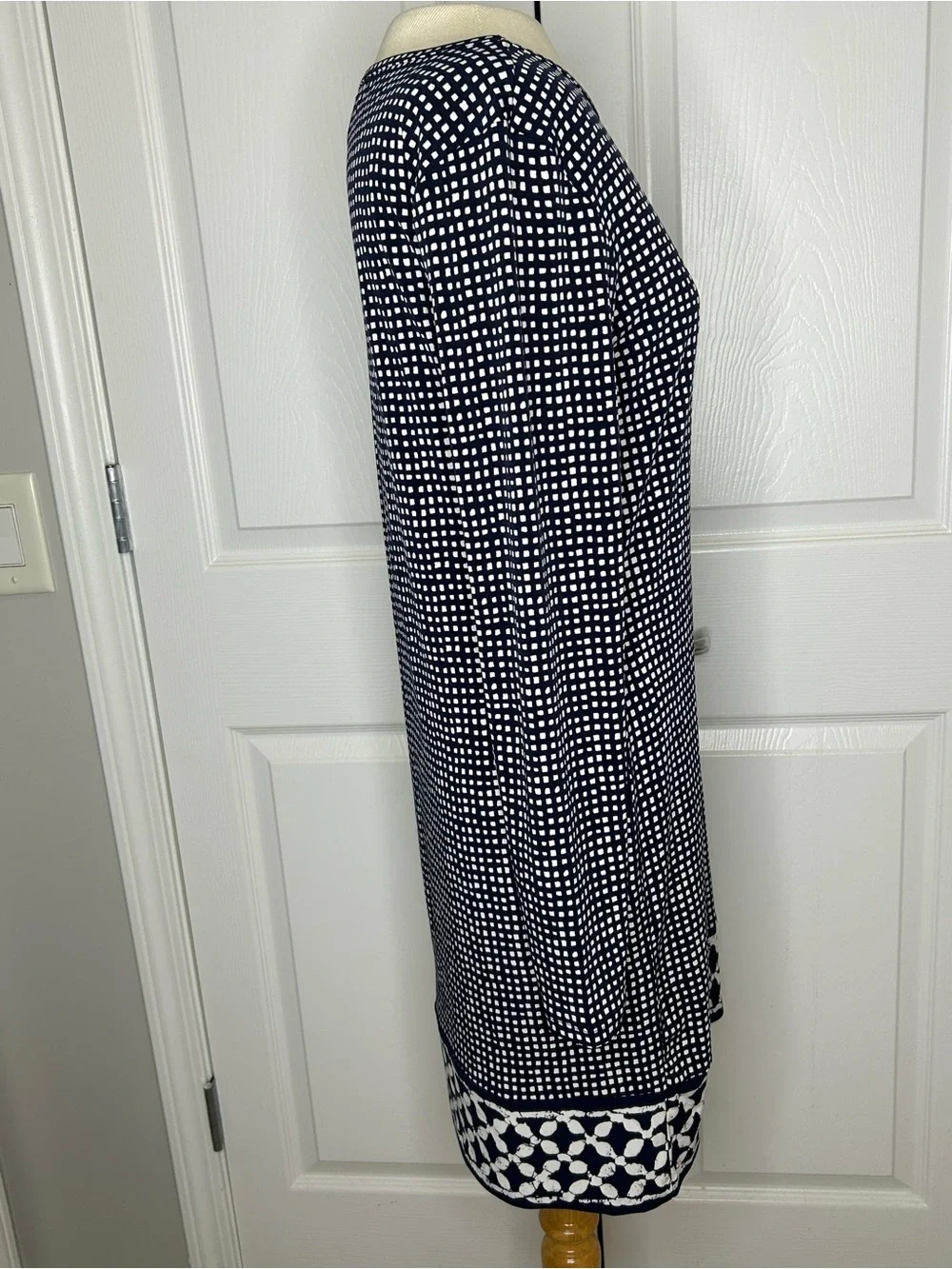 Michael Michael Kors Navy Geometric Print Long Sleeve Shift Dress Size M